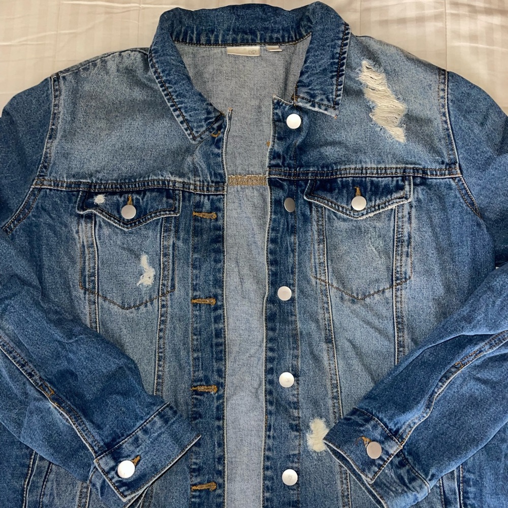 Oversized distressed denim jean jacket